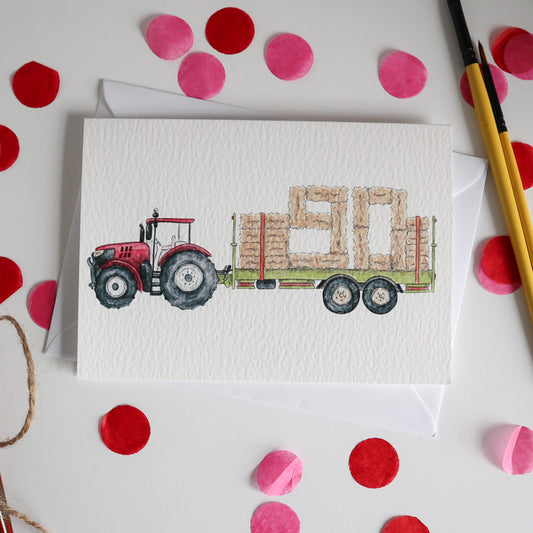 Red Tractor and Trailer 90th Birthday Card