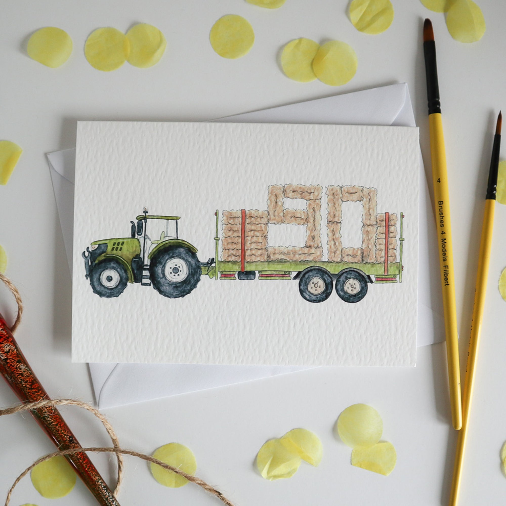 Green Tractor and Trailer 90th Birthday Card
