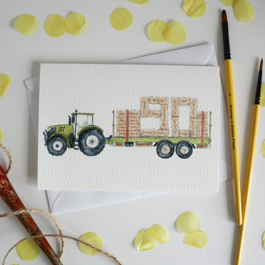 Green Tractor and Trailer 90th Birthday Card