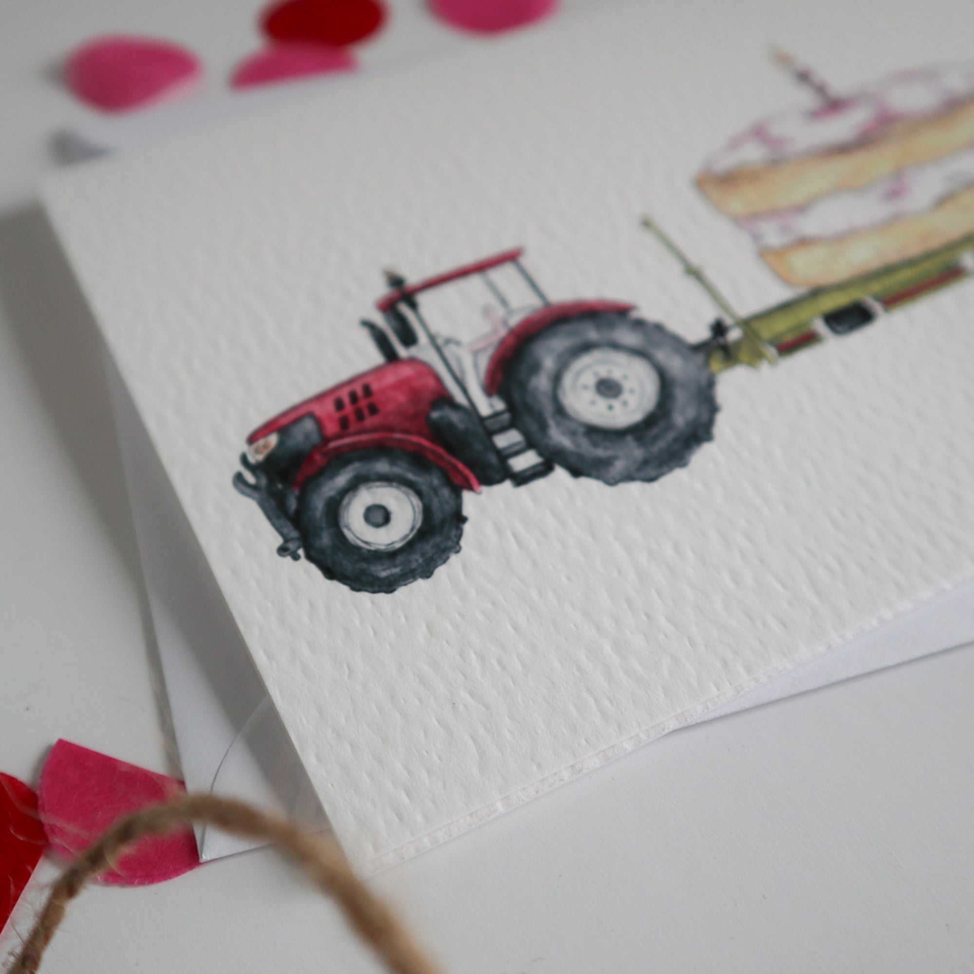 Red Tractor and Trailer Cake Birthday Card