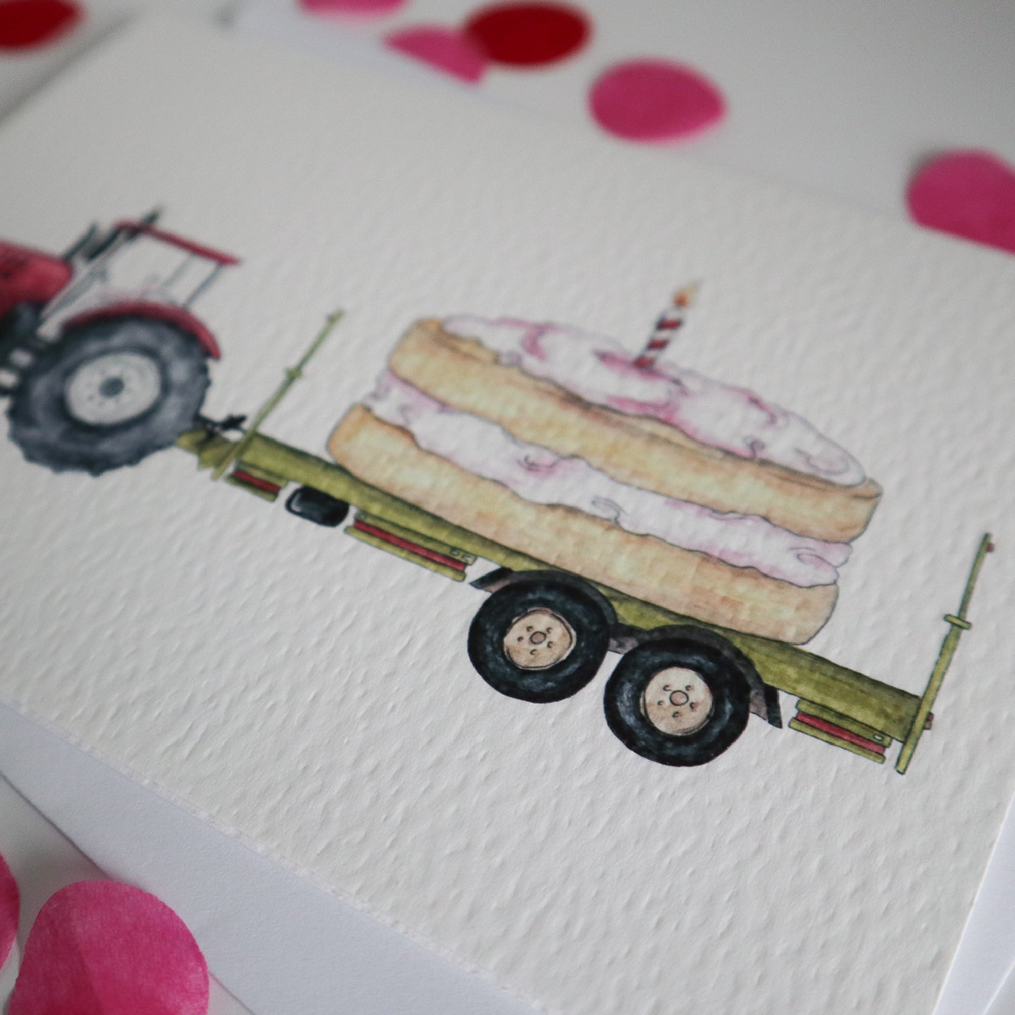 Red Tractor and Trailer Cake Birthday Card