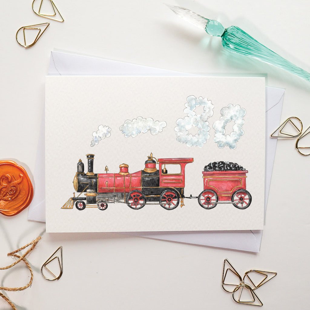 Train 80th Birthday Card