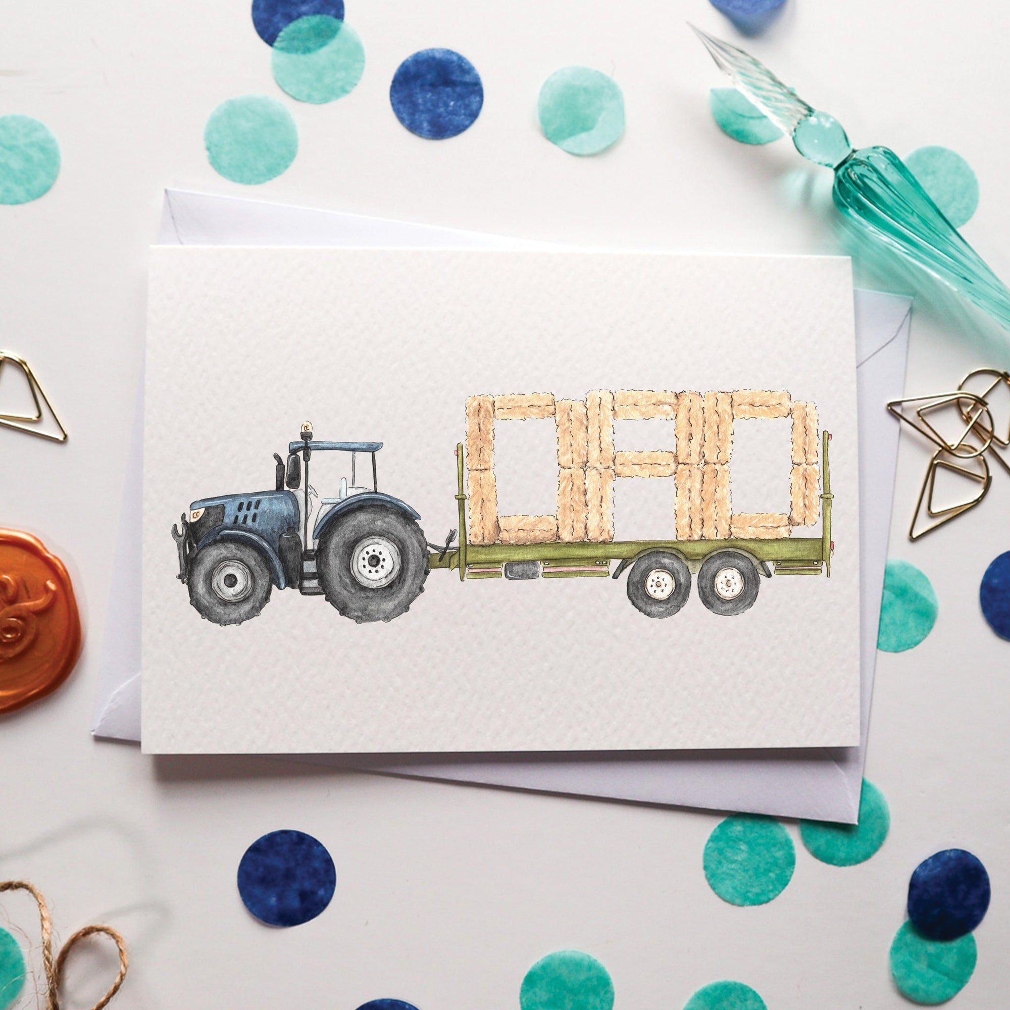 Blue Tractor and Trailer DAD Fathers Day Card