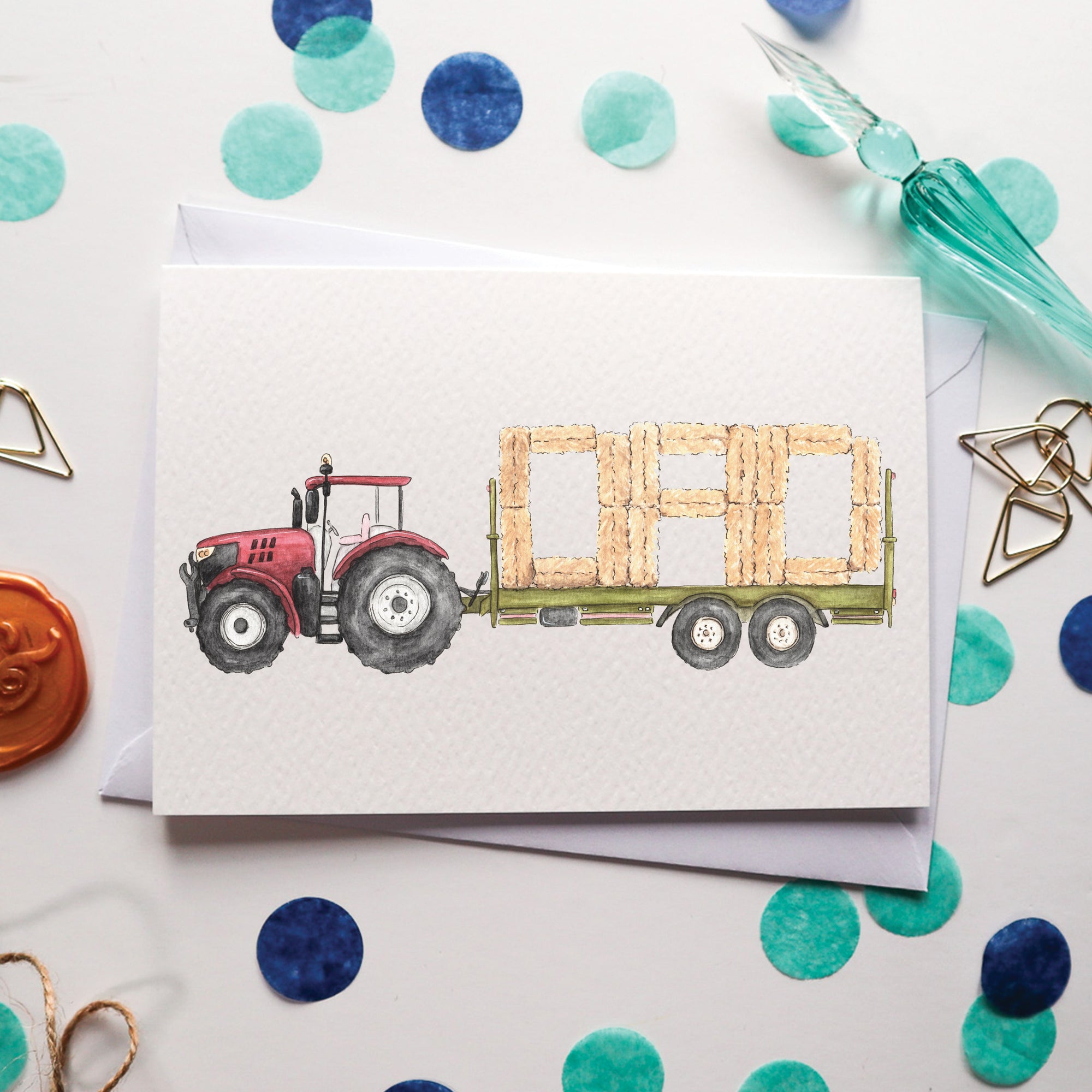 Red Tractor and Trailer DAD Fathers Day Card