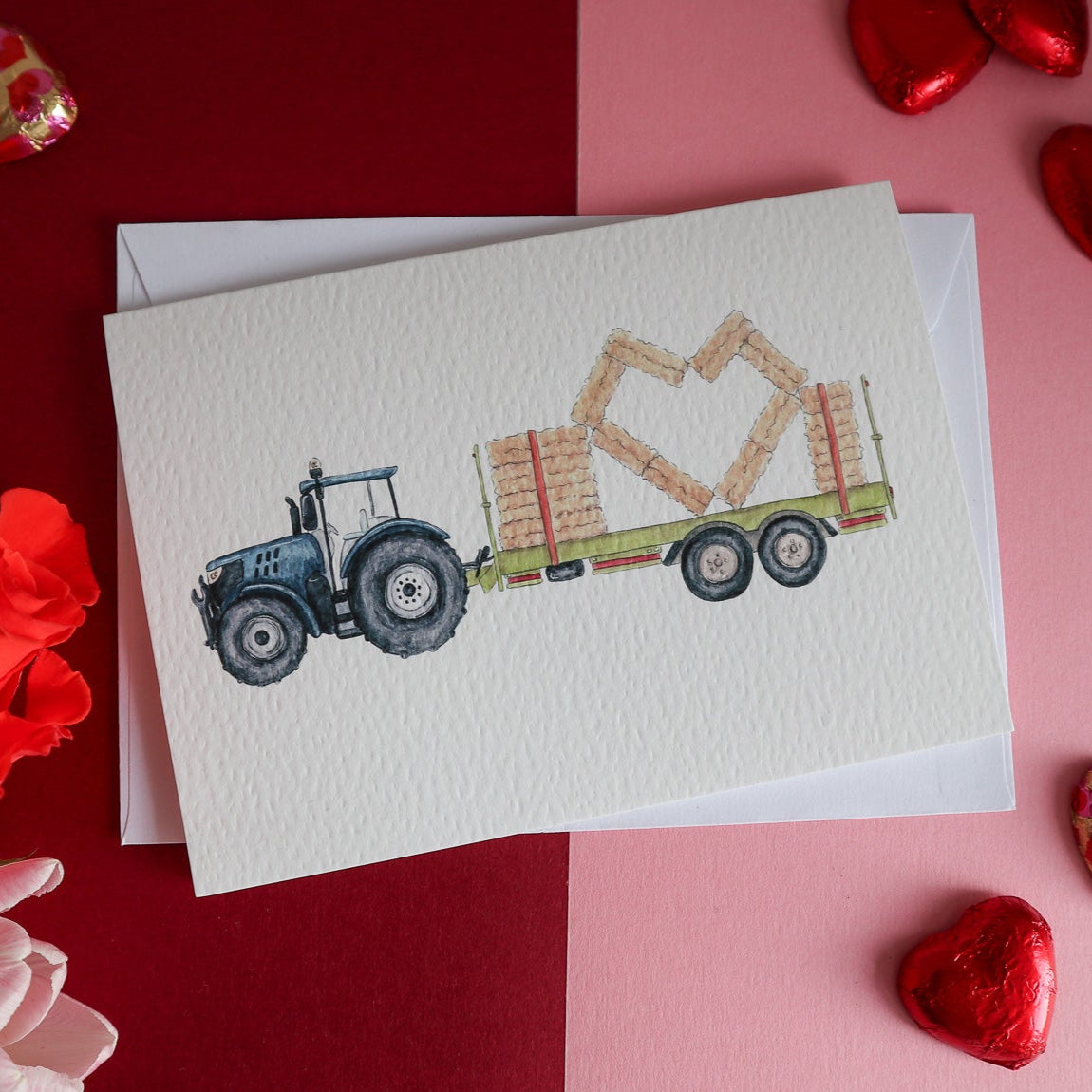 Blue Tractor and Trailer Heart Card