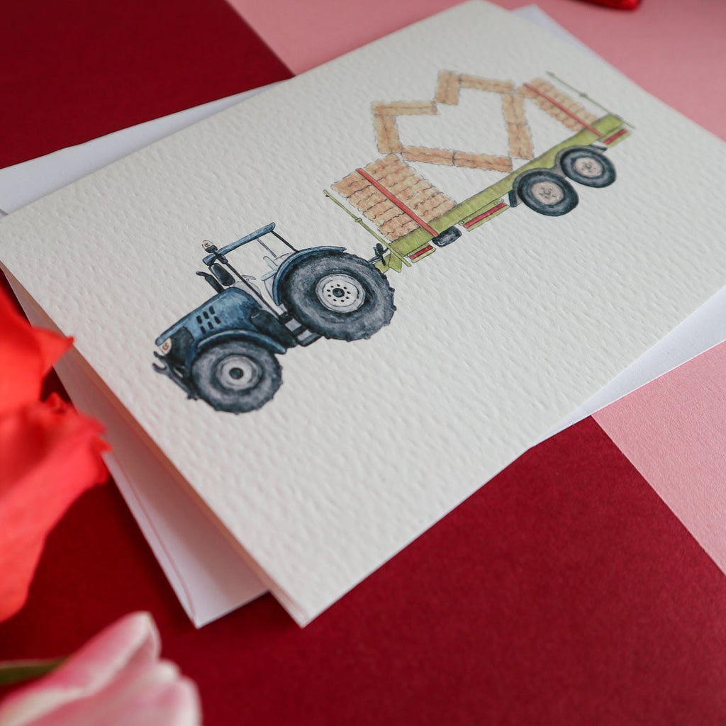 Blue Tractor and Trailer Heart Card