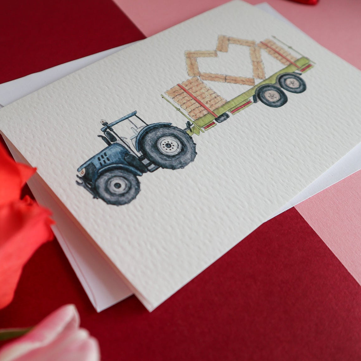 Blue Tractor and Trailer Heart Card