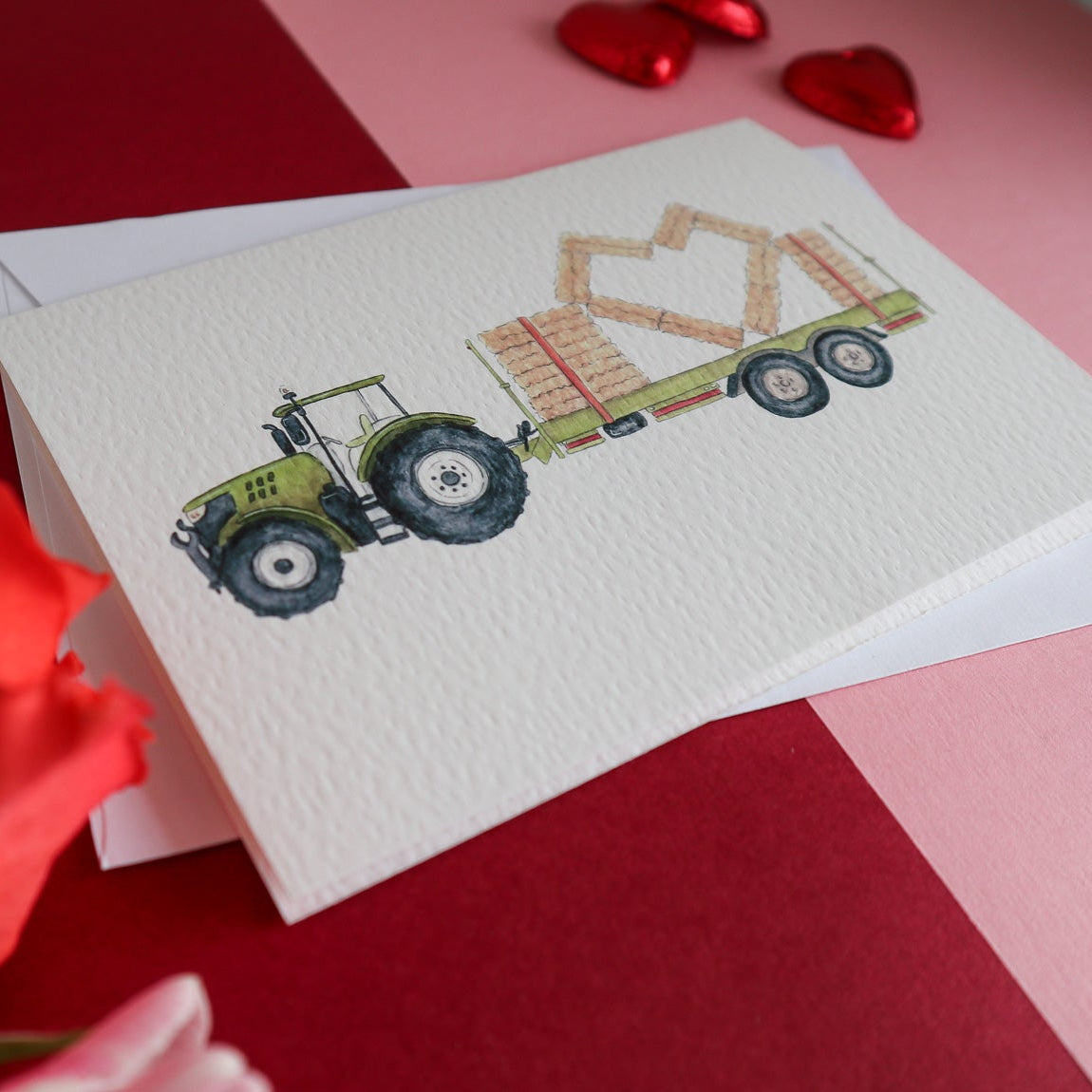 Green Tractor and Trailer Heart Card