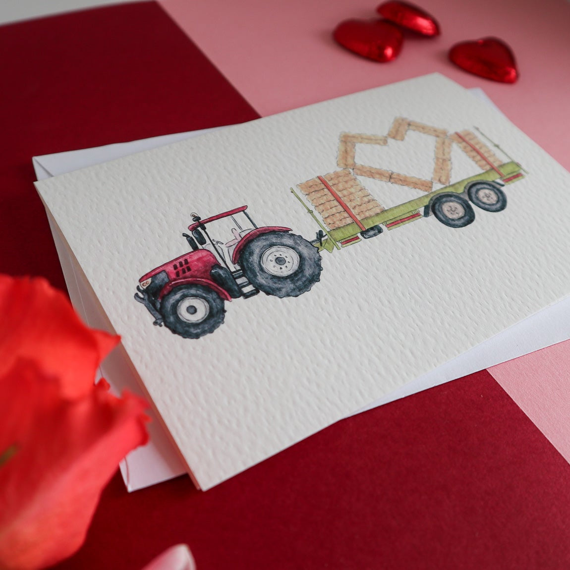 Red Tractor and Trailer Heart Card