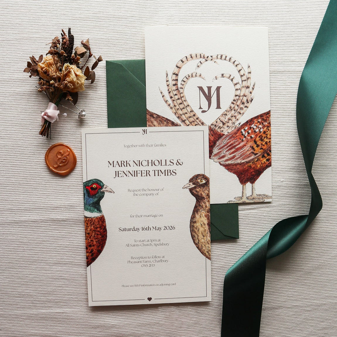 Pheasant Hearts Wedding Invitation SAMPLE PACK