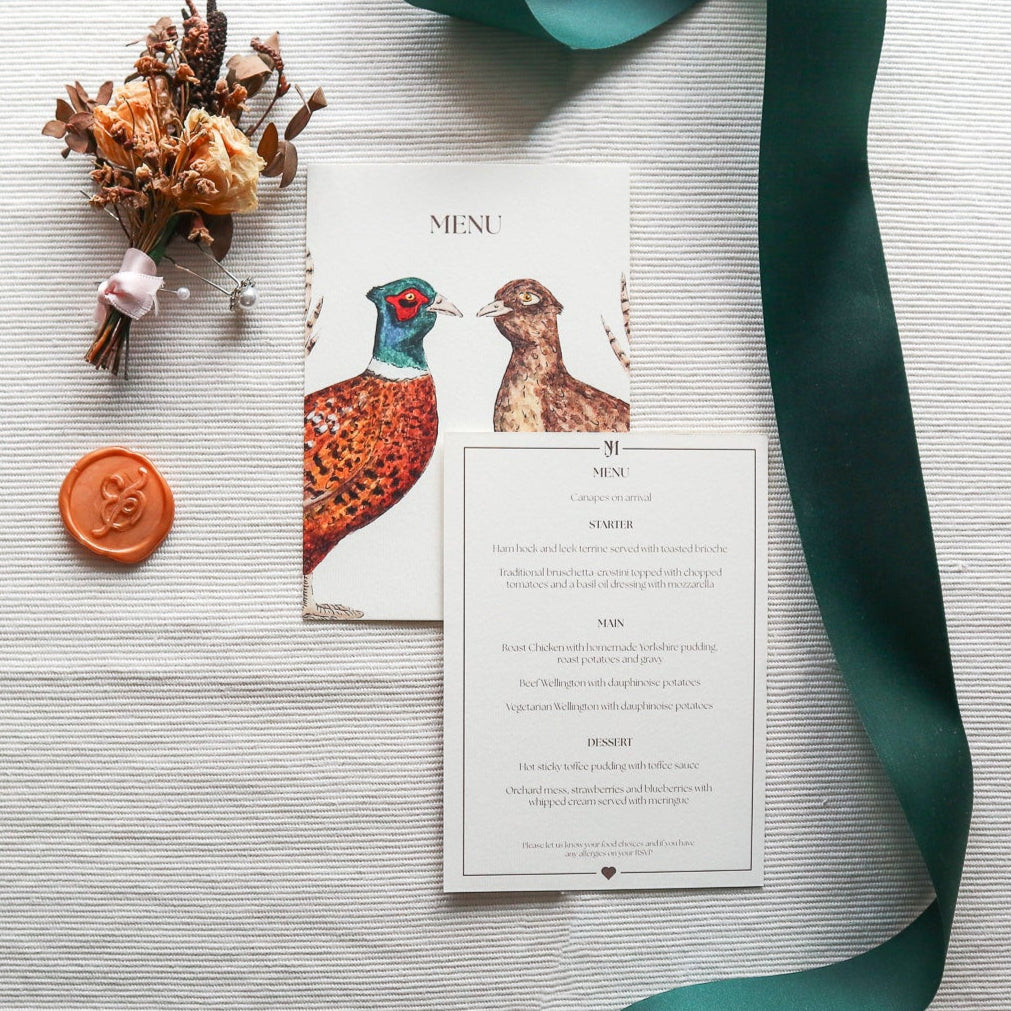 Pheasant Hearts Wedding Invitation SAMPLE PACK