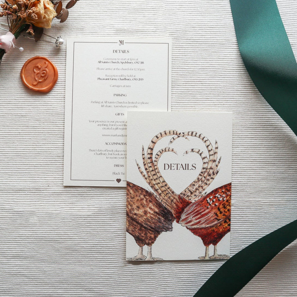Pheasant Hearts Wedding Invitation SAMPLE PACK