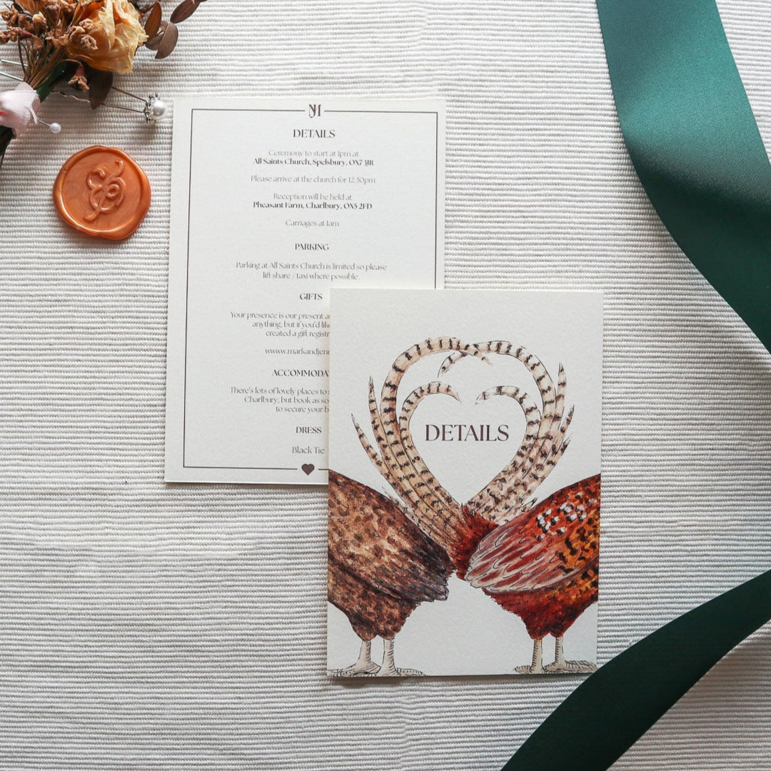 Pheasant Hearts Wedding Invitation SAMPLE PACK