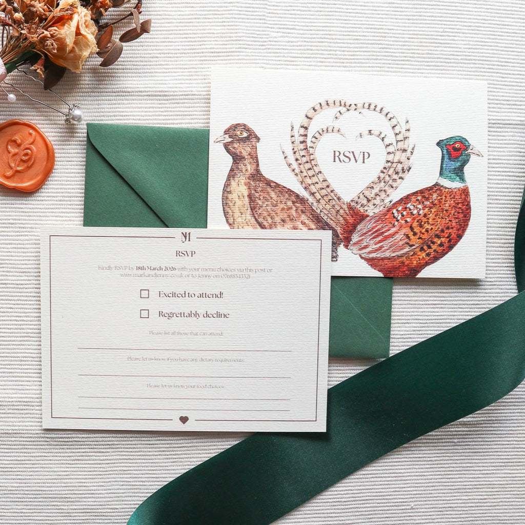 Pheasant Hearts Wedding Invitation SAMPLE PACK