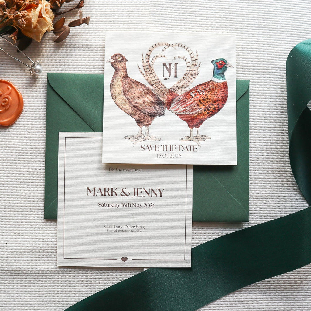Pheasant Hearts Wedding Invitation SAMPLE PACK