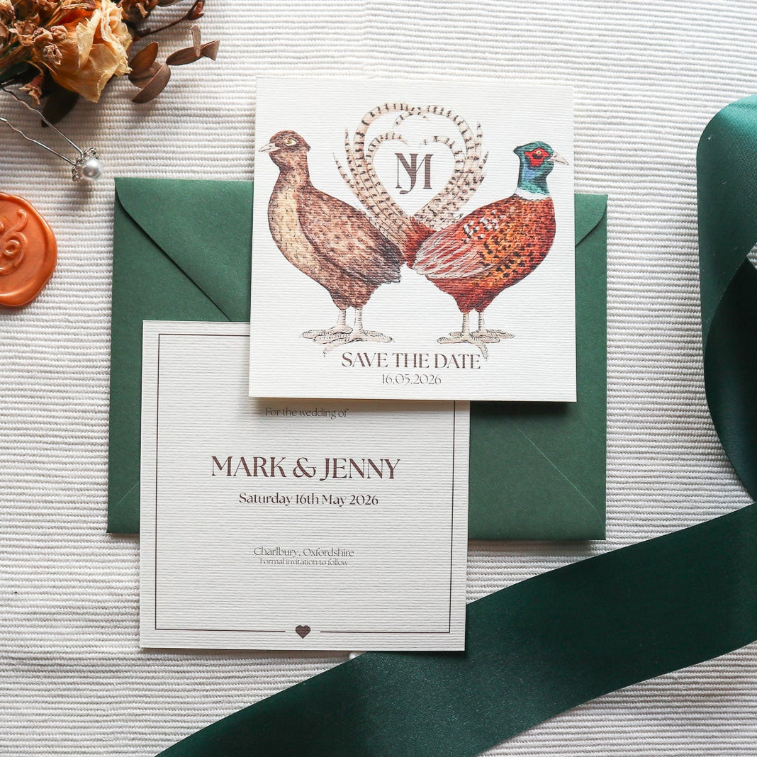 Pheasant Hearts Wedding Invitation SAMPLE PACK