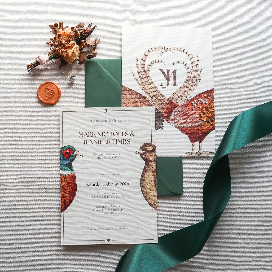 Pheasant Hearts Wedding Invitation SAMPLE PACK