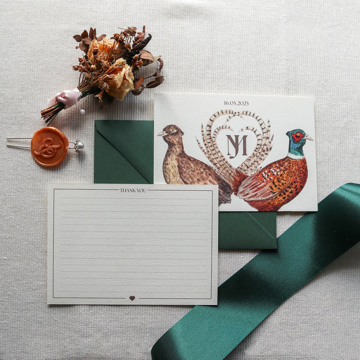 Pheasant Hearts Wedding Invitation SAMPLE PACK