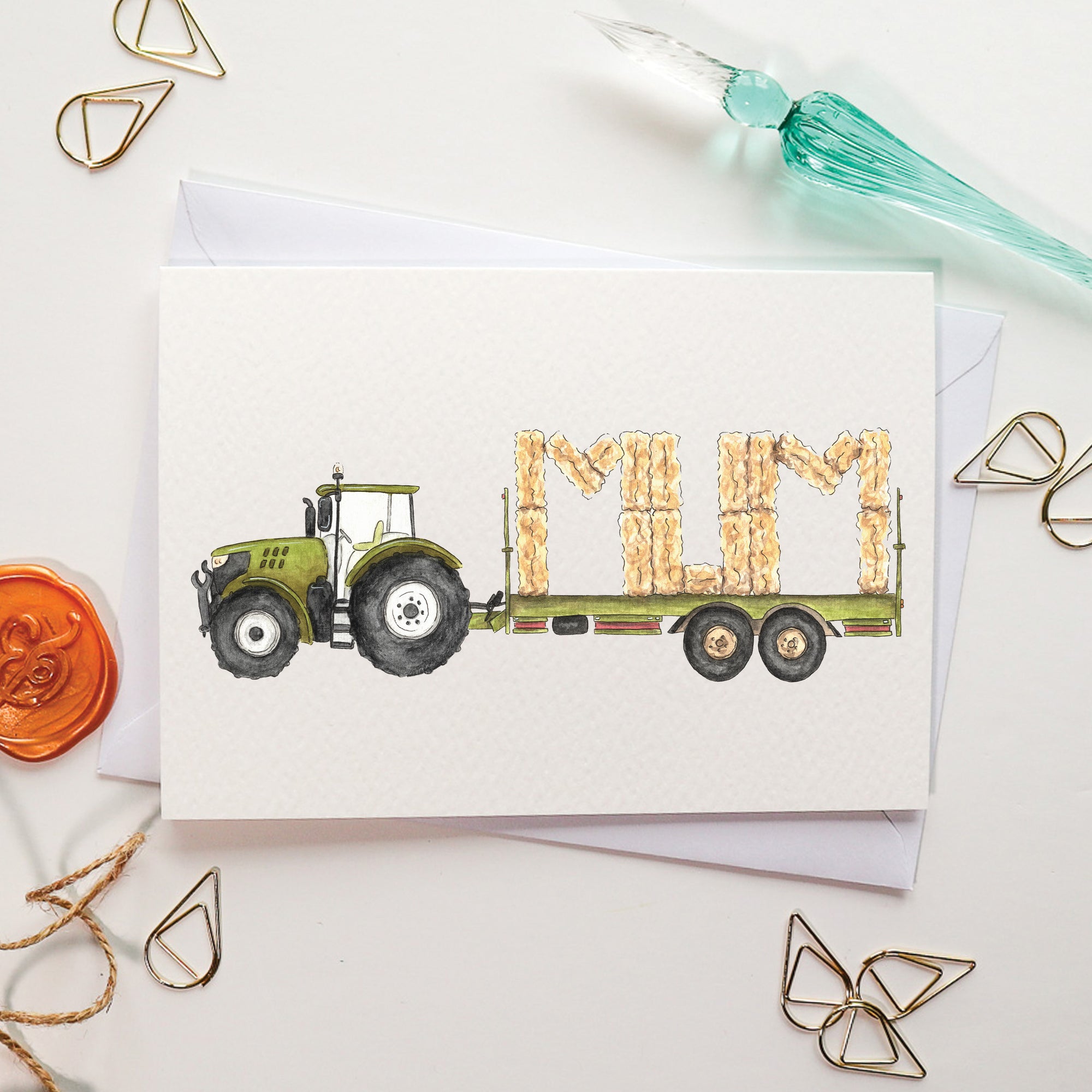 Green Tractor and Trailer Mum Card