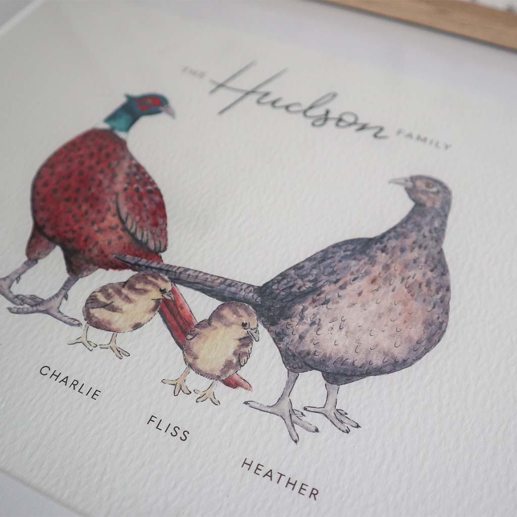 Pheasant Family Personalised Print