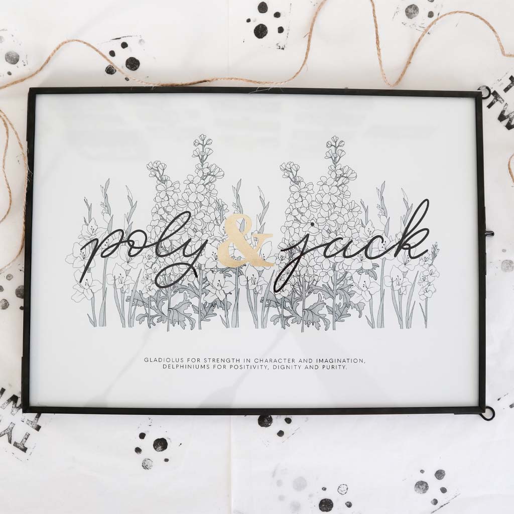 Couples Calligraphy Birth Flower Foil Print