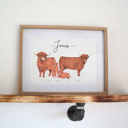 Highland Cow Family Personalised Print