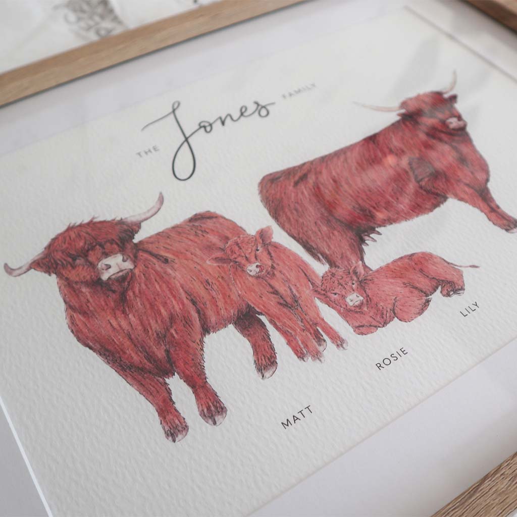Highland Cow Family Personalised Print