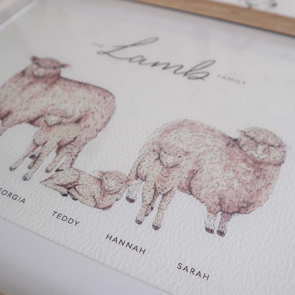 Cotswold Sheep Family Personalised Print