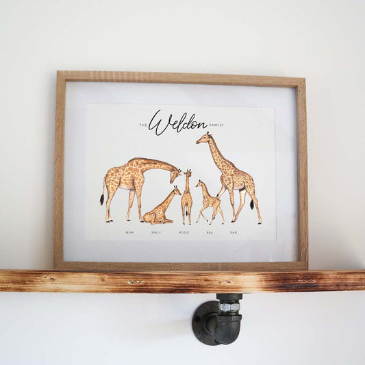 Giraffe Family Personalised Print