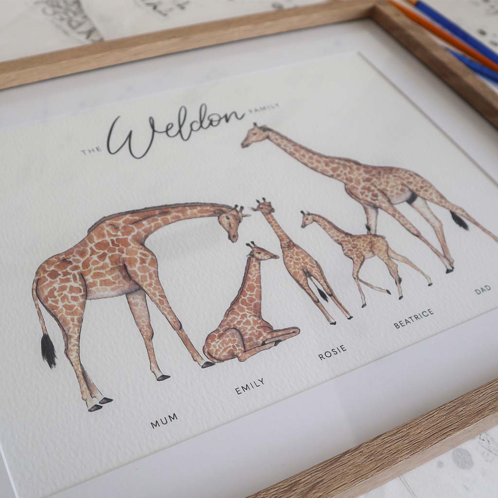 Giraffe Family Personalised Print