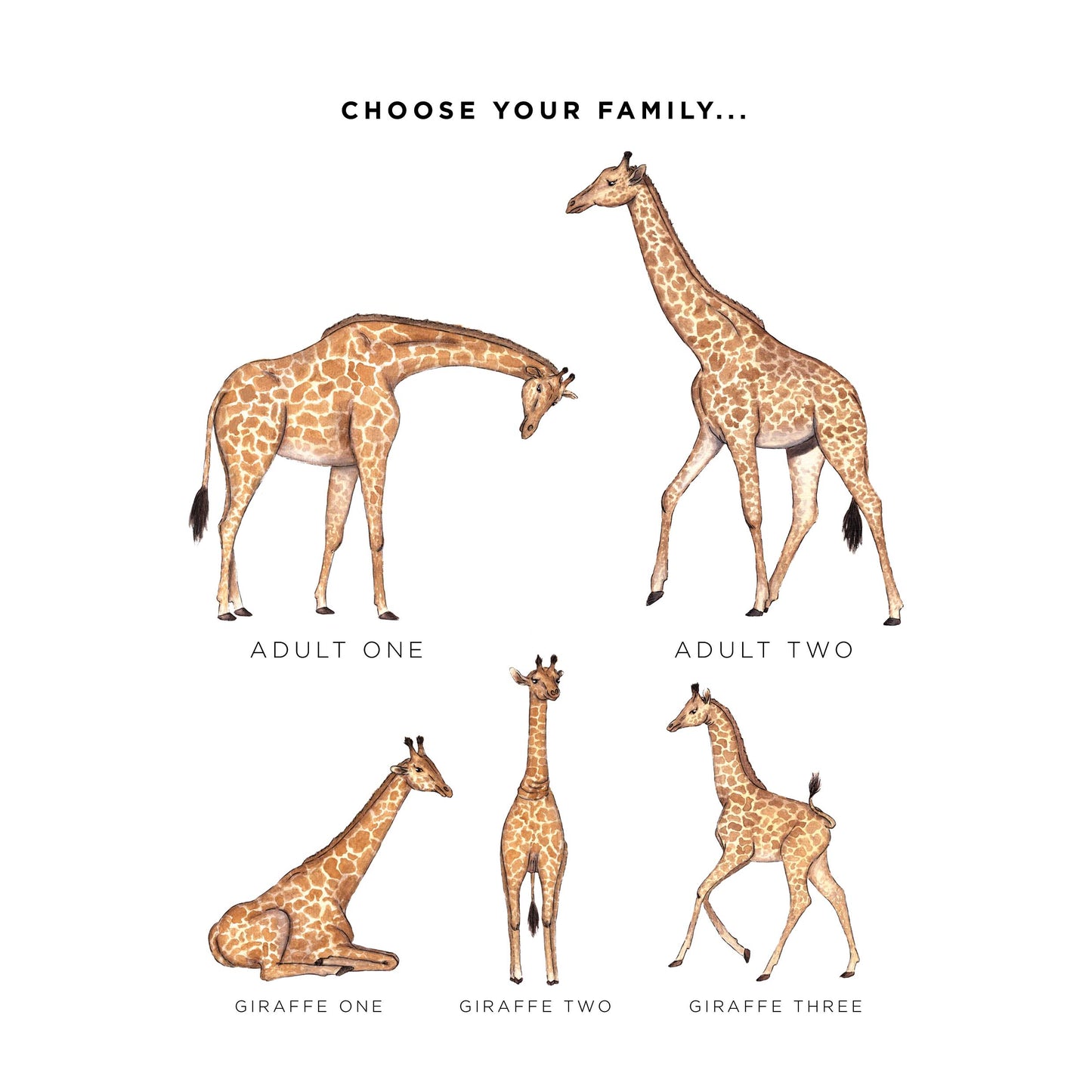 Giraffe Family Personalised Print