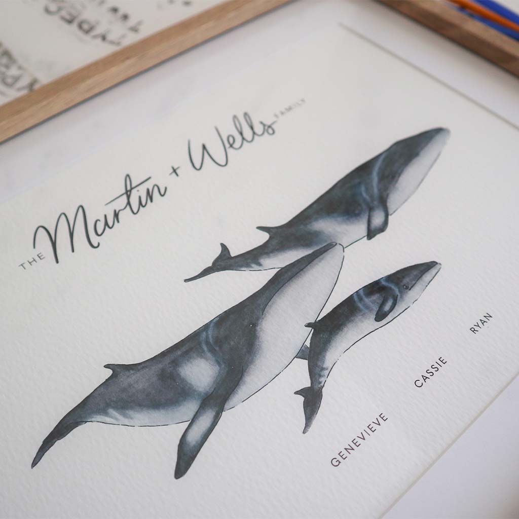 Minke Whale Family Personalised Print