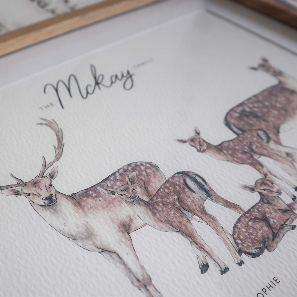 Fallow Deer Family Personalised Print
