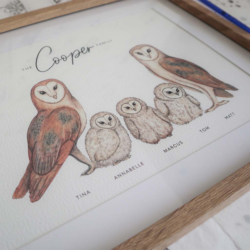 Barn Owl Family Personalised Print