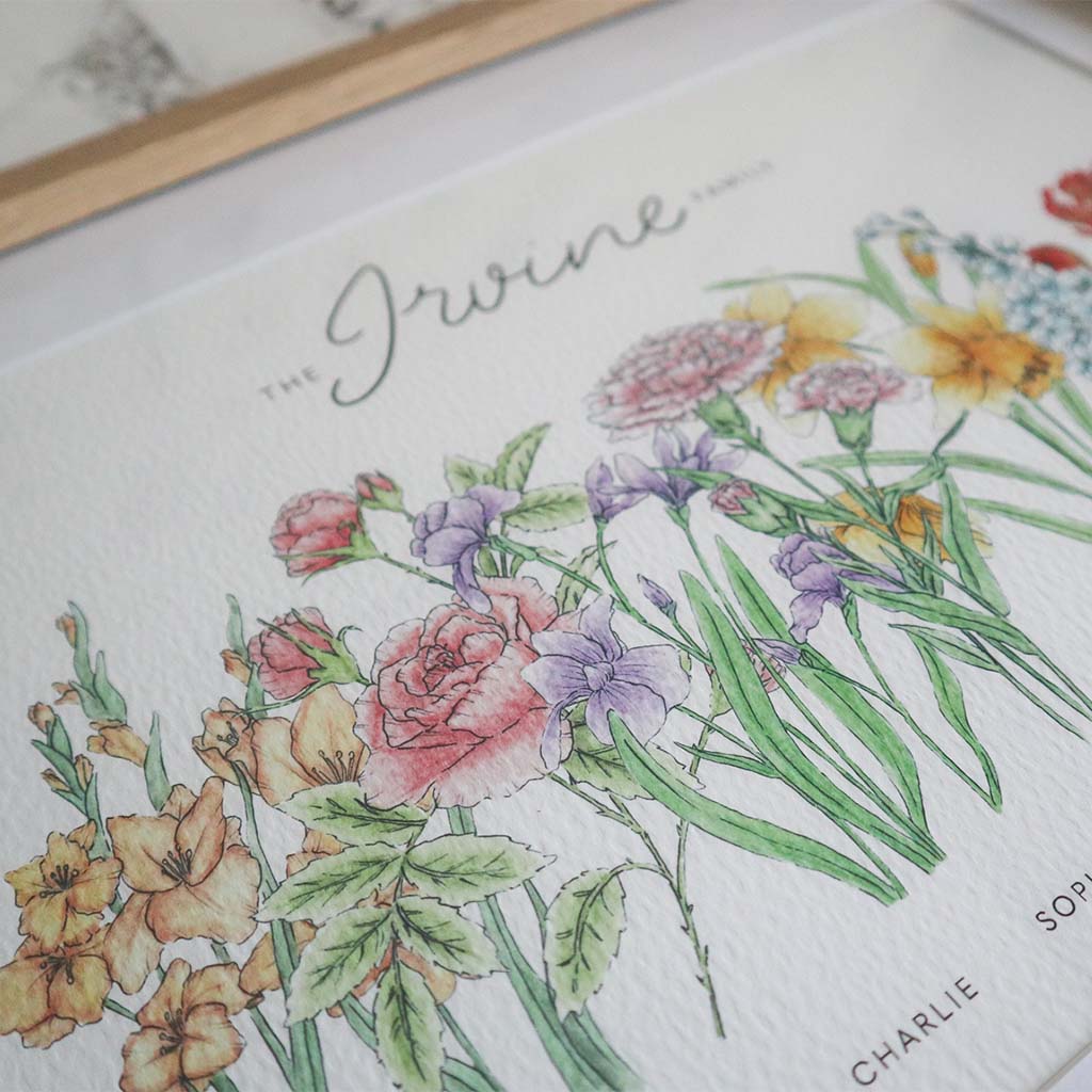 Birth Flower Family Personalised Print