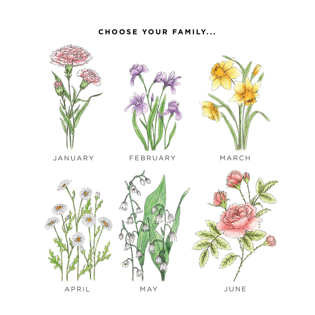 Birth Flower Family Personalised Print
