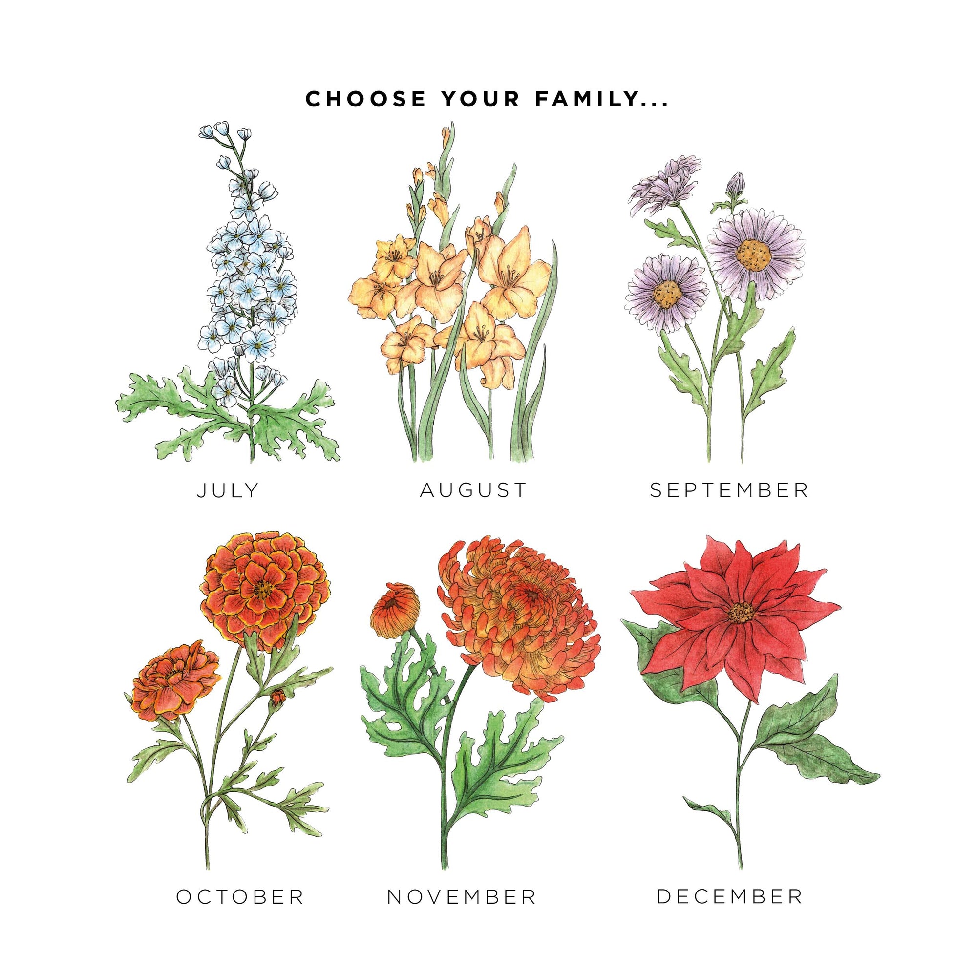 Birth Flower Family Personalised Print