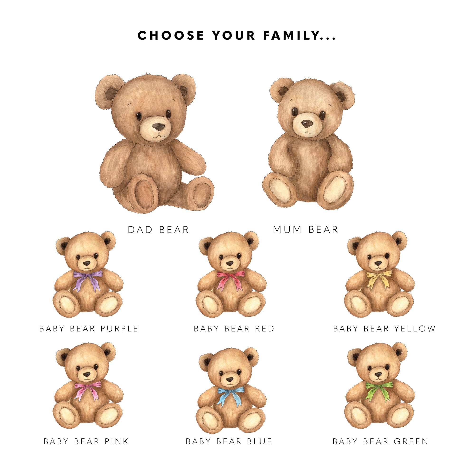 Teddy Bear Family Personalised Print