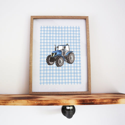 Blue Tractor & Checkers Print
