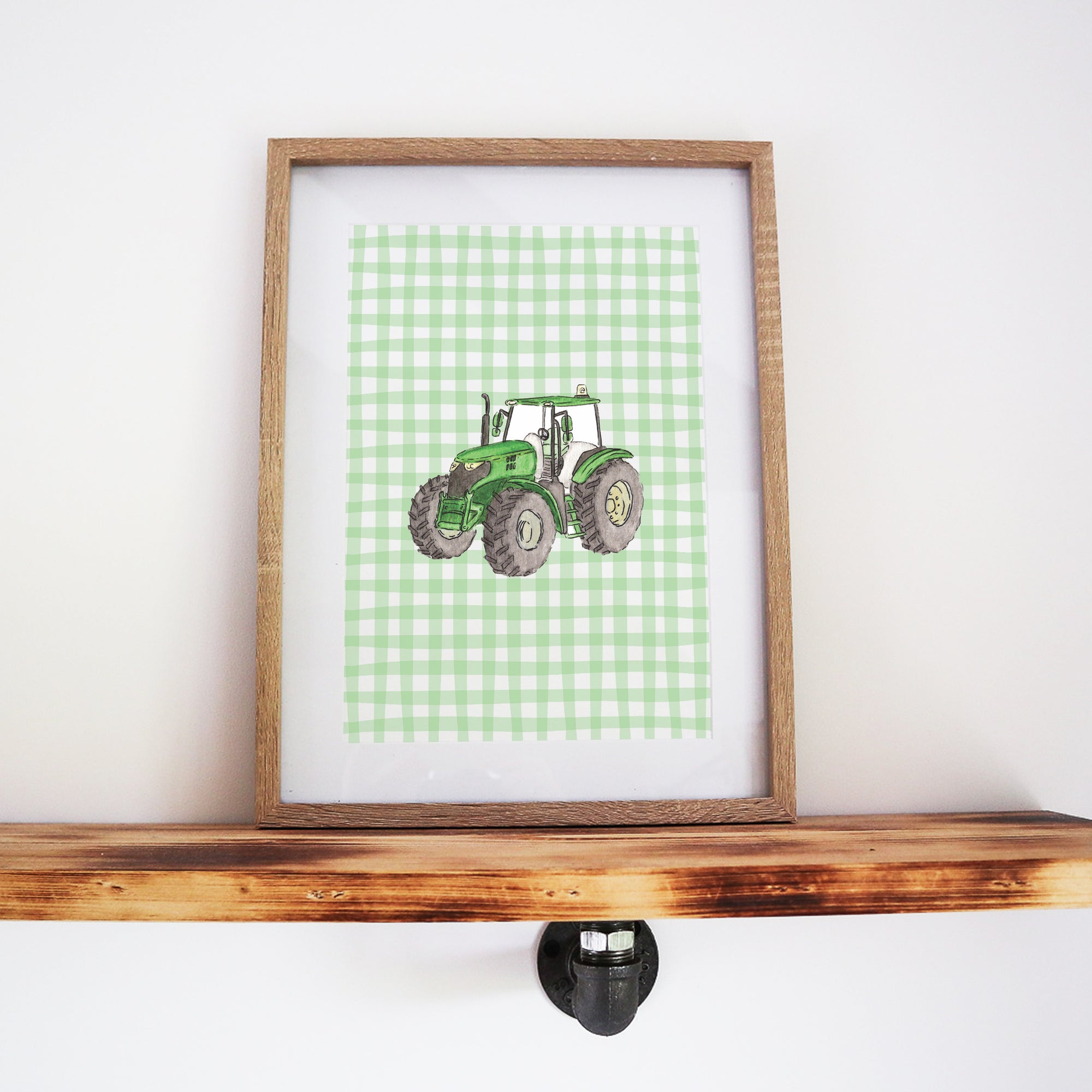 Green Tractor & Checkers Print