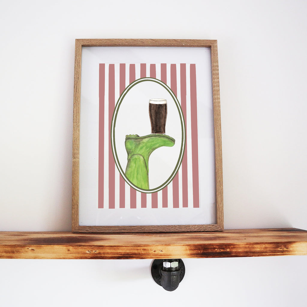 Boots & Booze Her Wellington Stripe Print