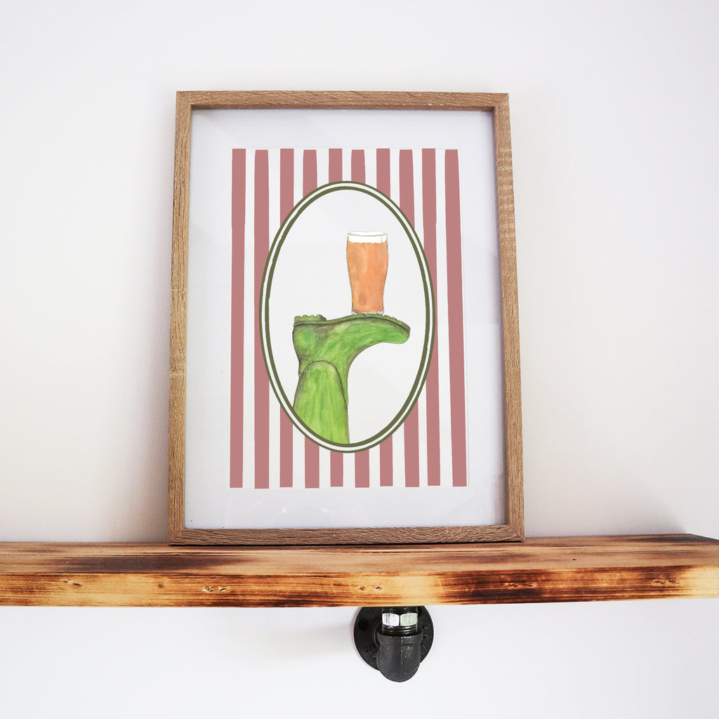 Boots & Booze Her Wellington Stripe Print