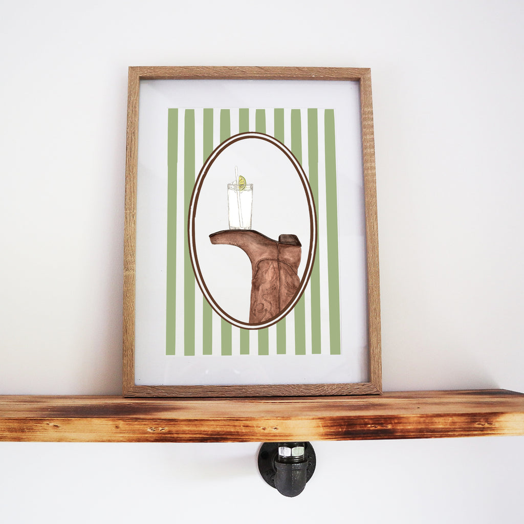 Boots & Booze Cowboy Stripe Print