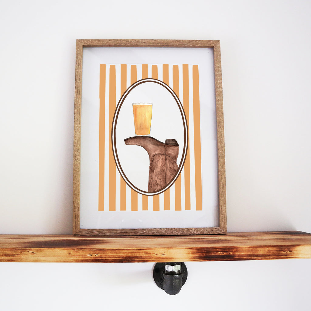 Boots & Booze Cowboy Stripe Print