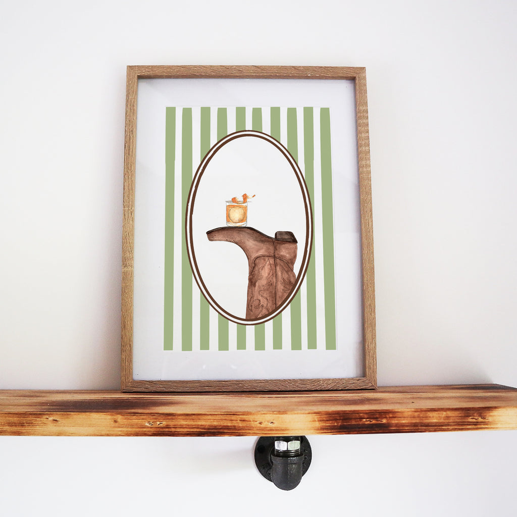 Boots & Booze Cowboy Stripe Print