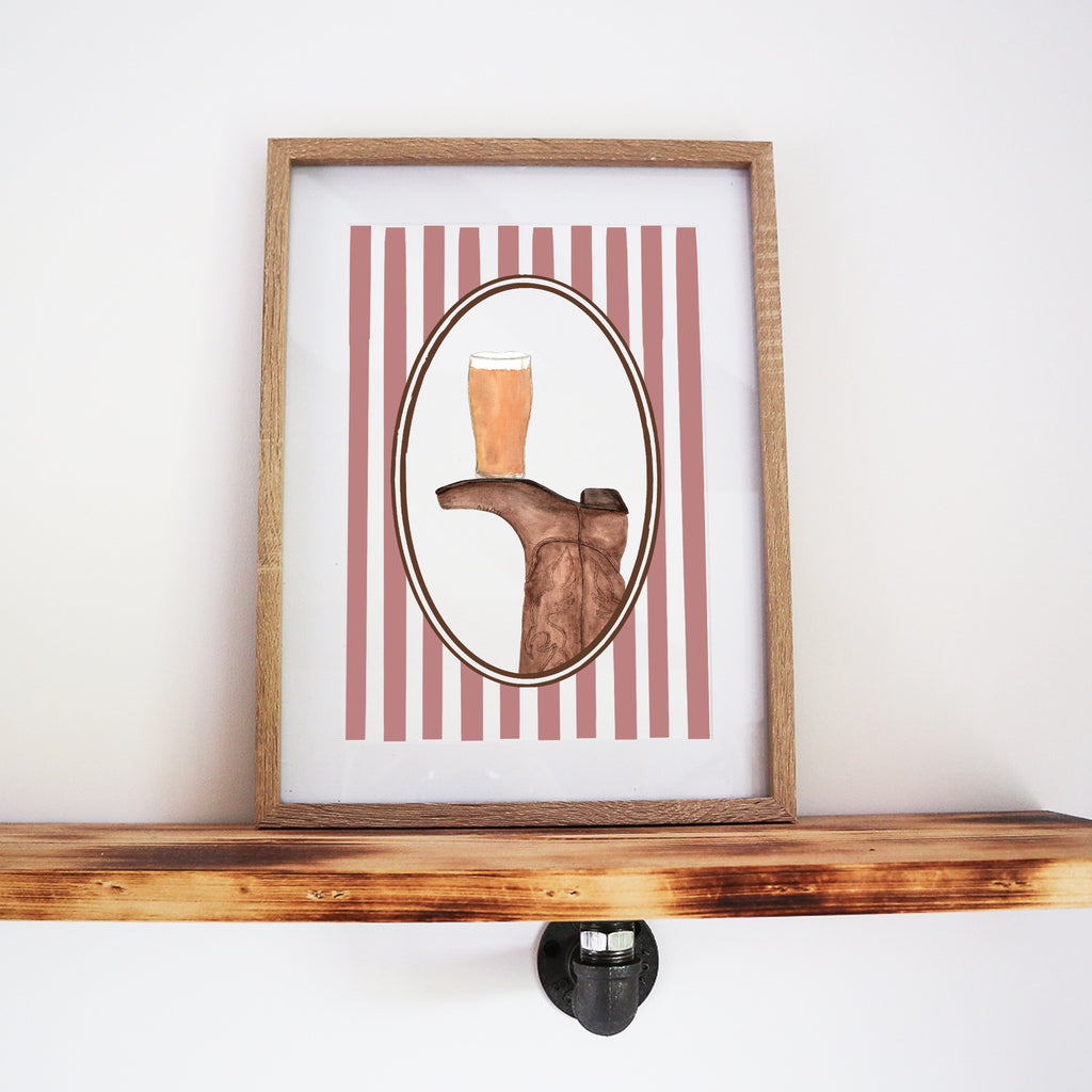 Boots & Booze Cowboy Stripe Print