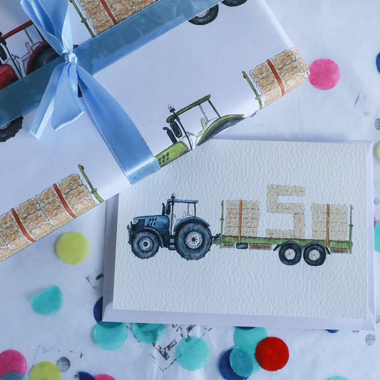 Tractor and Trailer Wrapping Paper Sheet & Card Bundle