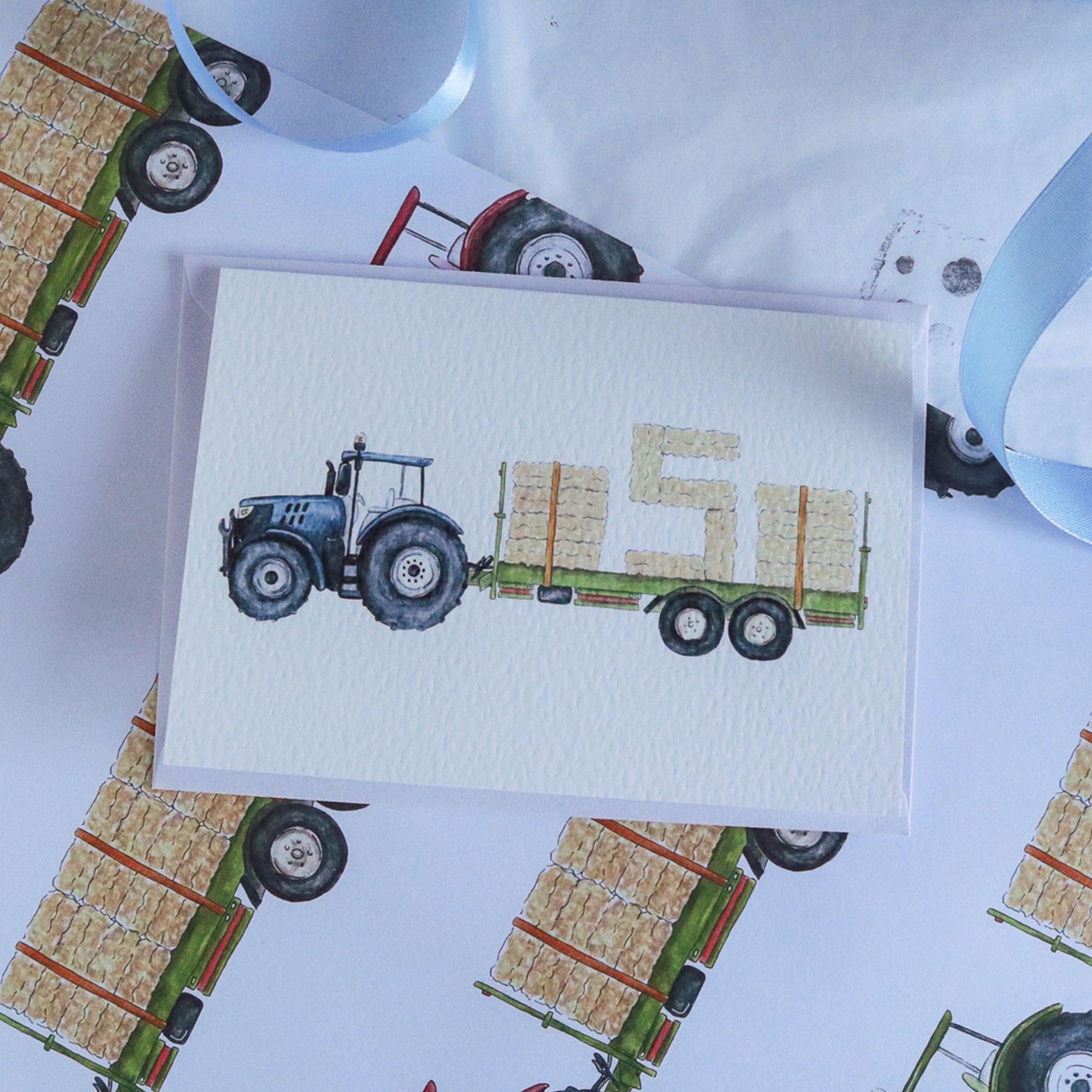 Tractor and Trailer Wrapping Paper Sheet & Card Bundle