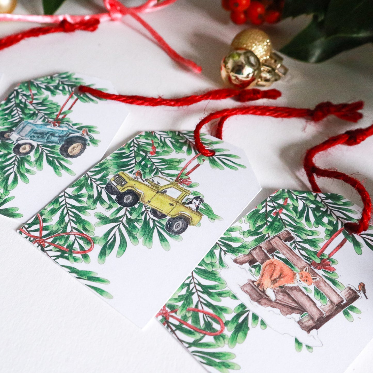 Countryside Christmas Tree Ornaments Gift Tag Pack